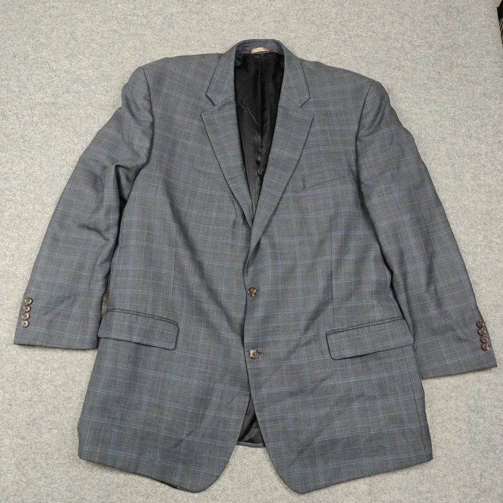 Oak Hill Blazer Mens 52L Big & Tall Gray Plaid Wool Sport Coat Jacket Lined